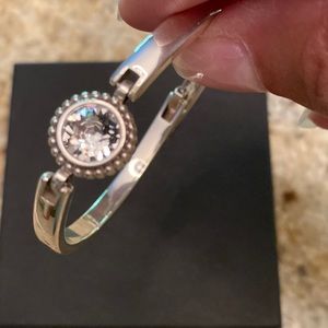 Silver bracelet with crystal stone, Twinkle hinged bar bangle. Brighton